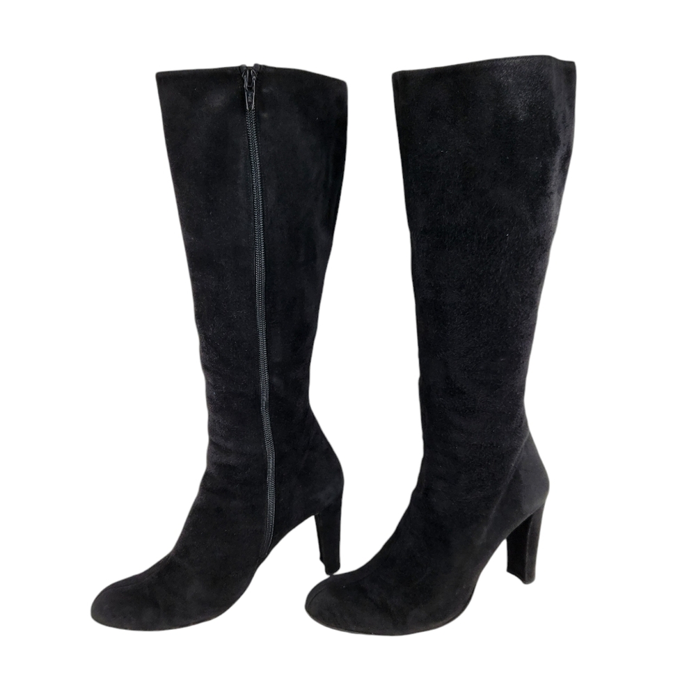 Stuart Weitzman Black Suede Leather Knee High Heeled Boots Zip Up Women's Size 8